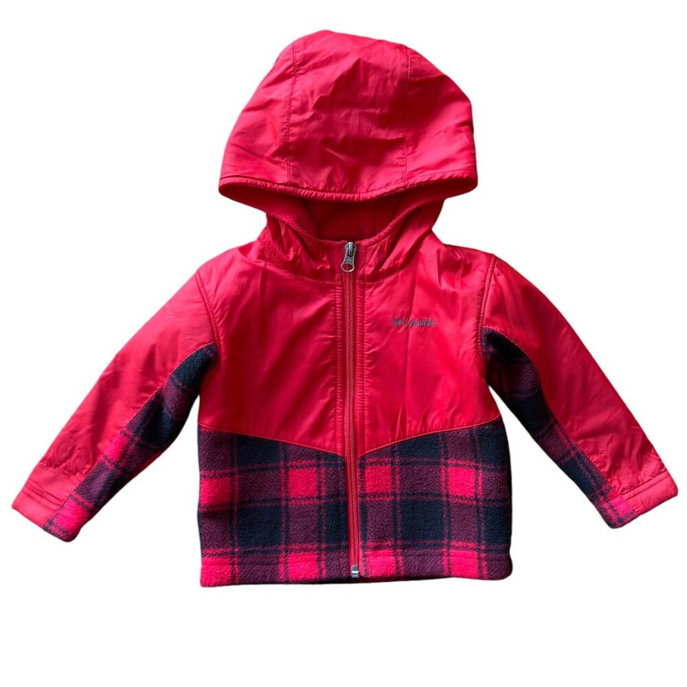 Columbia Infant Steens Mountain Overlay Hooded Fleece Jacket 12-18M Check Plaid